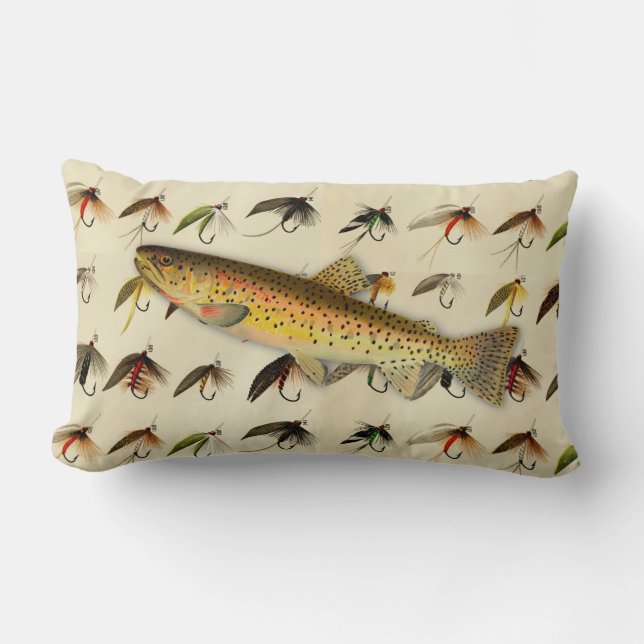 Fischer Fischen Forellen Fliegen Aquarellwurftroll Lendenkissen (Vorderseite)