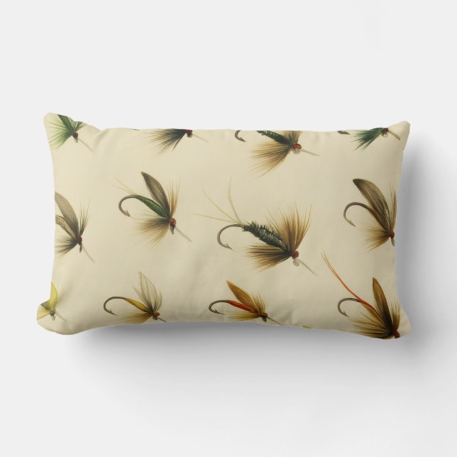Fischer Fischen Forellen Fliegen Aquarellwurftroll Lendenkissen (Vorderseite)