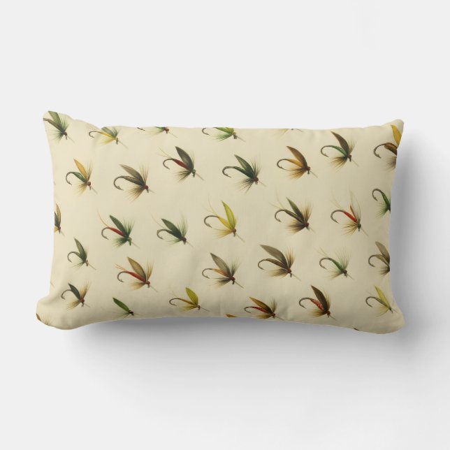 Fischer Fischen Forellen Fliegen Aquarellwurftroll Lendenkissen (Vorderseite)