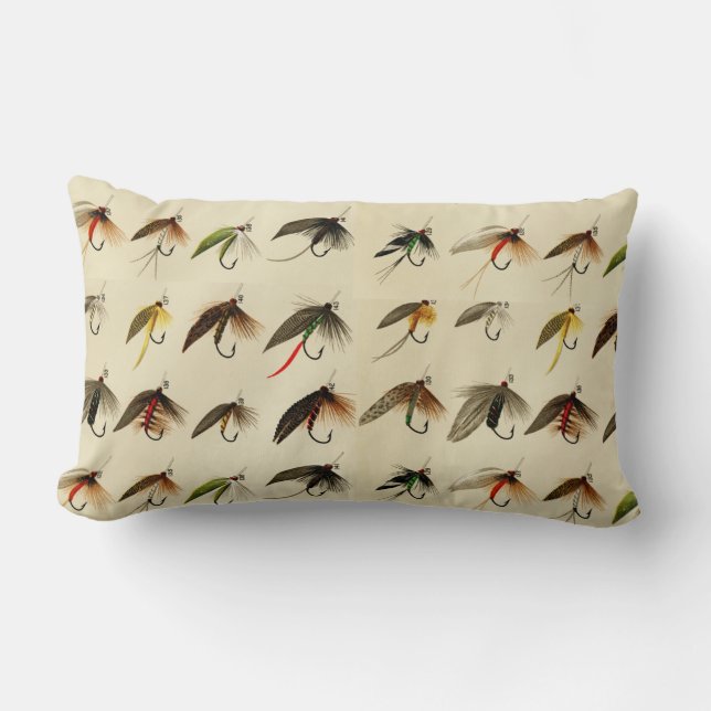 Fischer Fischen Forellen Fliegen Aquarellwurftroll Lendenkissen (Vorderseite)