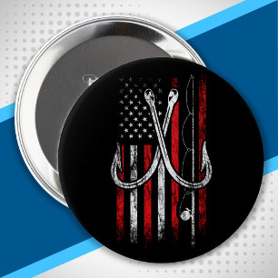 Fischer - Fischerei - Amerikanische Flagge - Fisch Button