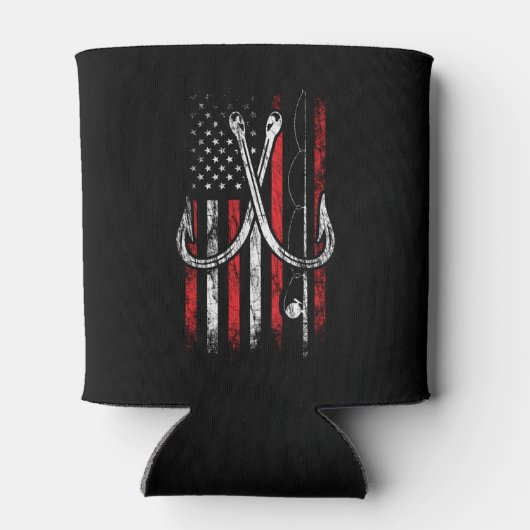 Fischer - Fischerei - Amerikanische Flagge - Fisch Dosenkühler (Rückseite)