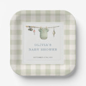 Fischer-Fischerei-Gingham-Baby-Shower-Party Pappteller (Vorderseite)