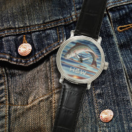 Fischer Forellen-Angeln Monogramm Armbanduhr