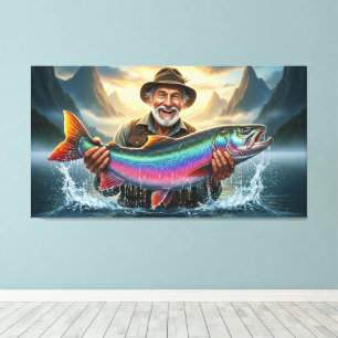 Fischer großer Fischfang Angeln Leinwanddruck