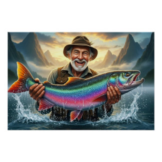 Fischer großer Fischfang Angeln Poster