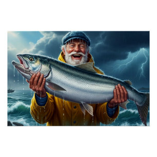 Fischer großer Fischfang Ozean Poster