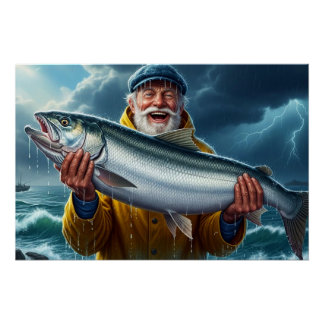 Fischer großer Fischfang Ozean Poster