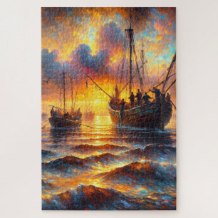 Fischer holen bei Sunset ab Puzzle