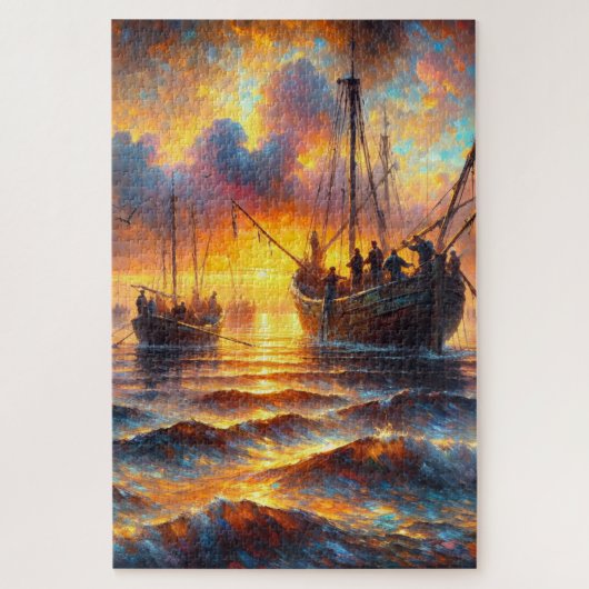 Fischer holen bei Sunset ab Puzzle (Vertikal)