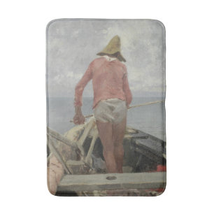 Fischer in seinem Boot (von Vincenzo Caprile) Badematte