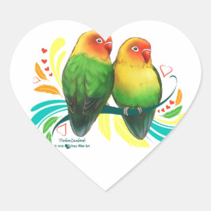 Fischer Lovebirds Herz-Aufkleber