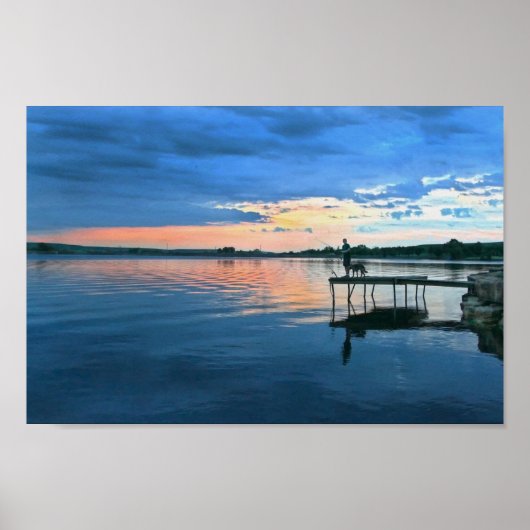 Fischer und sein Hund bei Sunset Poster (Vorne)