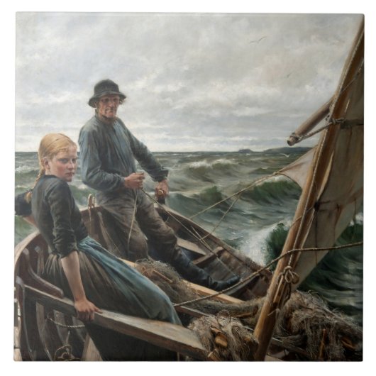 Fischer und Tochter auf See (von Albert Edelfelt) Fliese (Vorderseite)