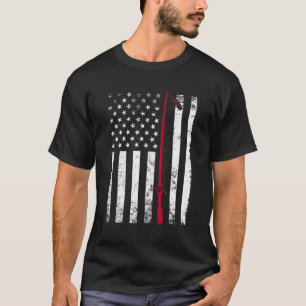 Fischer Vintage-Amerikanische-Flagge-Angeln-Rute P T-Shirt