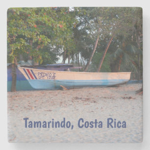 Fischerboot am Strand von Tamarindo, Costa Rica Steinuntersetzer
