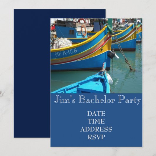 Fischerboot Bachelor Party Einladung (Vorne/Hinten)