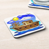 Fischerboot-Cartoon Getränkeuntersetzer (Linke Seite)