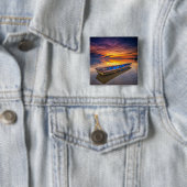 Fischerboot dem Strand an des Sonnenaufgang-| Button (Beispiel)