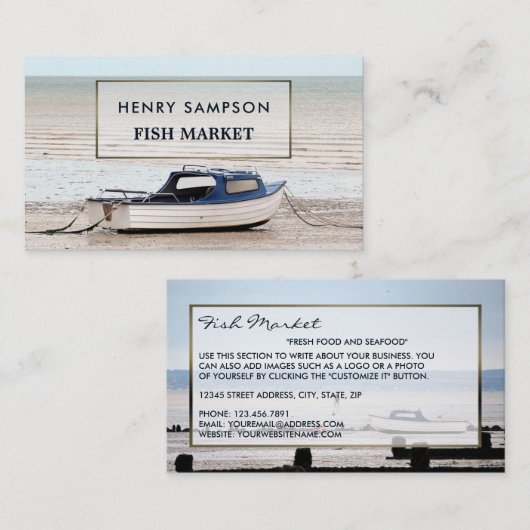 Fischerboot, Fischer/Ehefrau, Fischmarkt Visitenkarte (Vorne/Hinten)