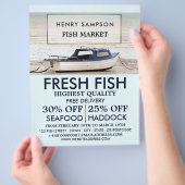 Fischerboot, Fischmonger/Ehefrau, Fischmarktwerbun Flyer (Hand)