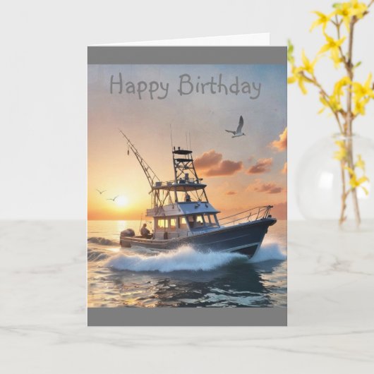 Fischerboot Geburtstag Karte (Gelbe Blume)