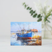Fischerboot im Winter. Hafen. Vintage Kunst Postkarte (Stehend Vorderseite)