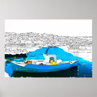 Fischerboot in Koroni Hafen A1 - Poster