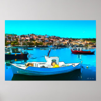 Fischerboot in Koroni Hafen A2 - Poster