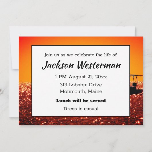 Fischerboot in Sunset Memorial  Einladung (Rückseite)