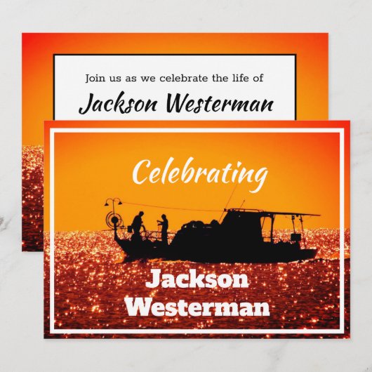 Fischerboot in Sunset Memorial Einladung (Vorne/Hinten)