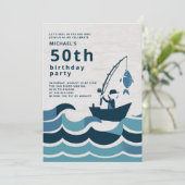 Fischerboot Rollen Elegant Lässig Männer 50. Gebur Einladung (Stehend Vorderseite)