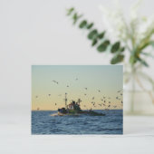 Fischerboot und Möwen. Postkarte (Stehend Vorderseite)