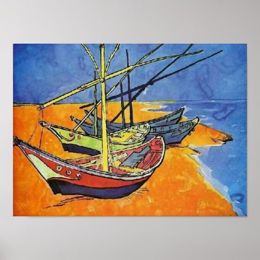 Fischerboote am Strand Van Gogh Fine Art Poster (Vorne)