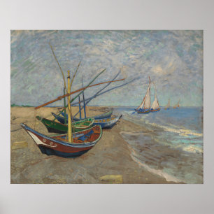 Fischerboote am Strand von Les Saintes-Maries Poster