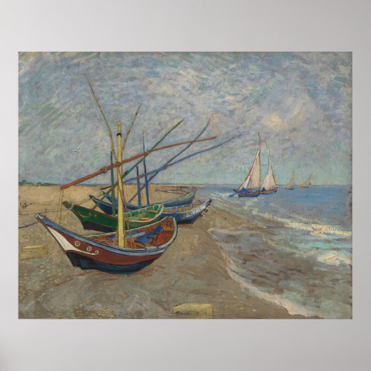 Fischerboote am Strand von Les Saintes-Maries Poster (Vorne)