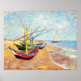 Fischerboote am Strand von Saintes-Maries Poster