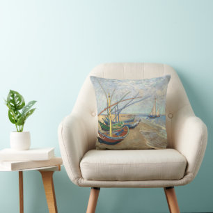 Fischerboote am Strand von Vincent Van Gogh Kissen