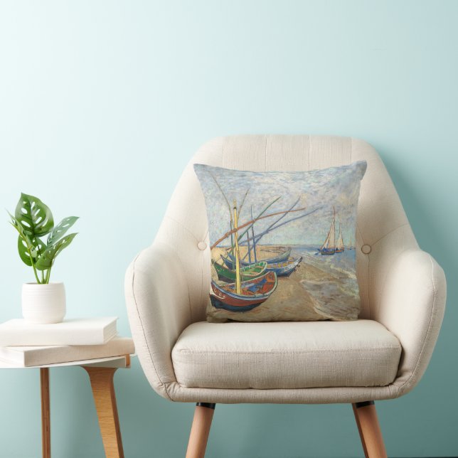 Fischerboote am Strand von Vincent Van Gogh Kissen (Stuhl )