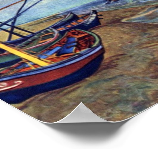 Fischerboote am Strand von Vincent van Gogh Poster (Ecke)
