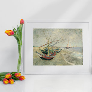 Fischerboote am Strand von Vincent van Gogh Poster