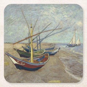 Fischerboote am Strand von Vincent Van Gogh Rechteckiger Pappuntersetzer