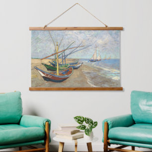 Fischerboote am Strand von Vincent Van Gogh Wandteppich Mit Holzrahmen