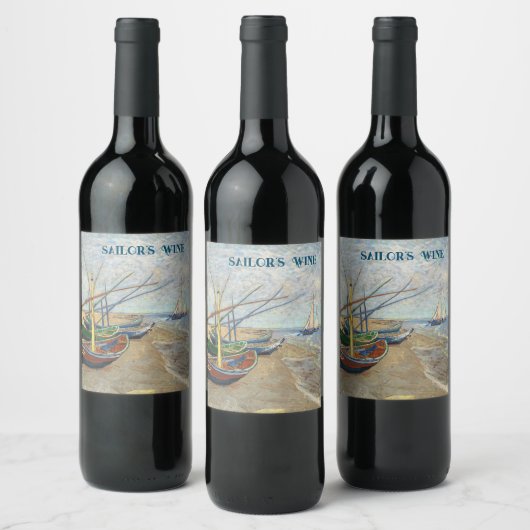 Fischerboote am Strand von Vincent Van Gogh Weinetikett (Flaschen)