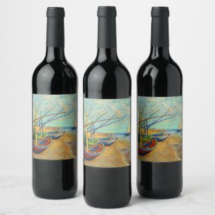 Fischerboote am Strand von Vincent van Gogh Weinetikett