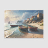 Fischerboote am Ufer in der Nähe des Küstendorfes Seidenpapier (Vorderseite)