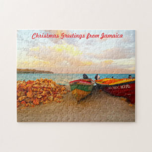 Fischerboote an einem jamaikanischen Strand. Puzzle