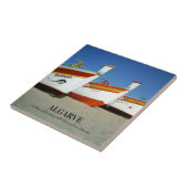 Fischerboote auf dem Foto der Algarve Fliese (Seite)