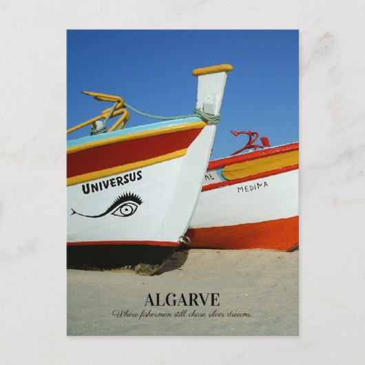 Fischerboote auf dem Foto der Algarve Postkarte (Vorderseite)