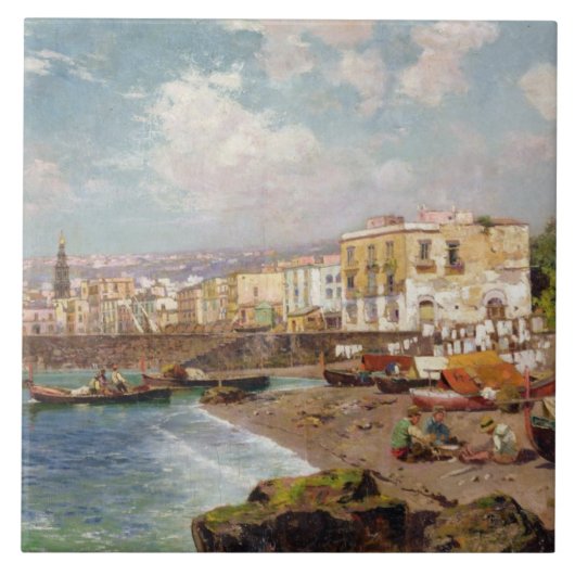 Fischerboote auf dem Strand bei Marinella, Neapel Fliese (Vorderseite)